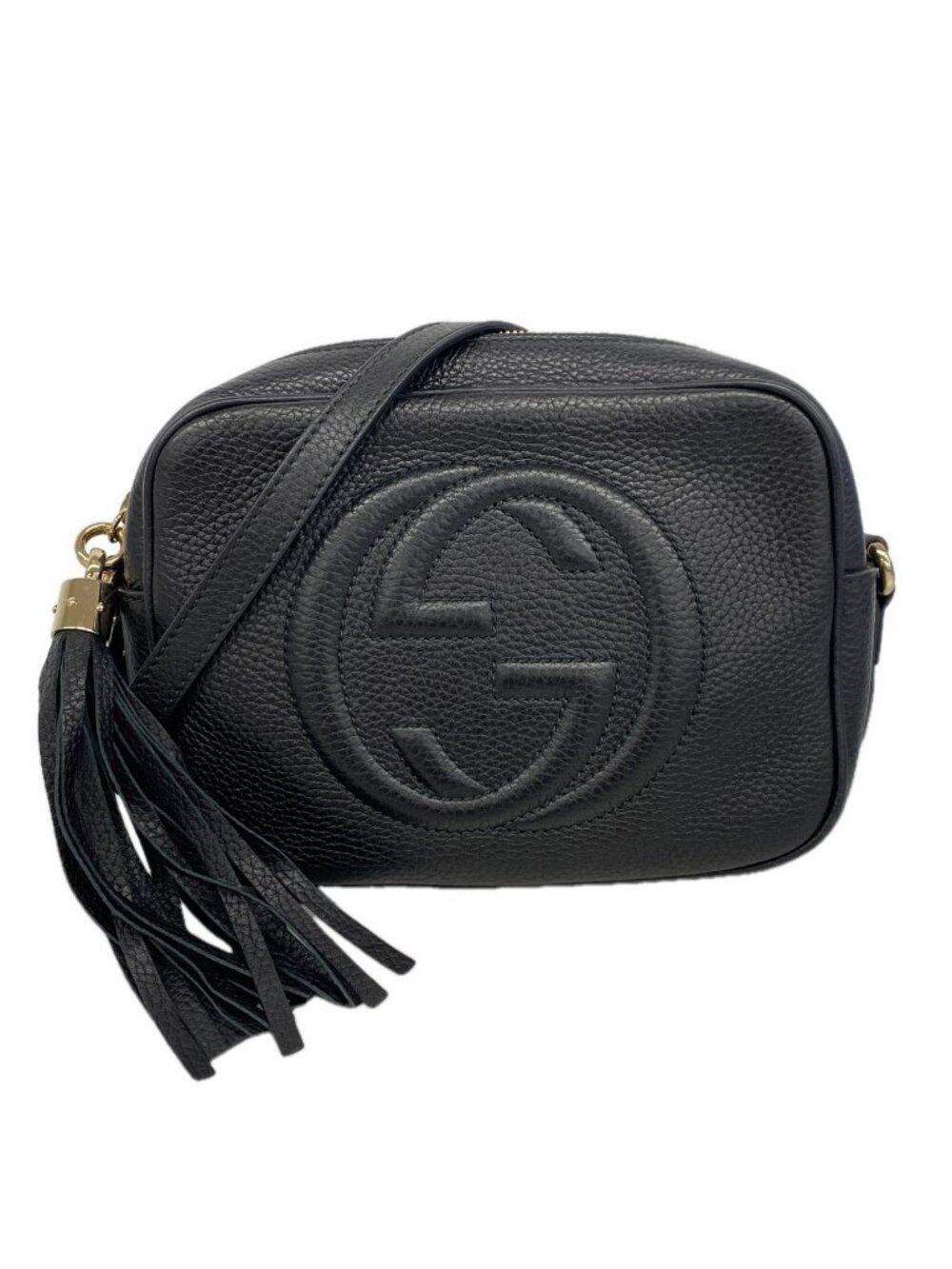 Gucci Shoulder Bag Soho Leather Black Champagne Gold